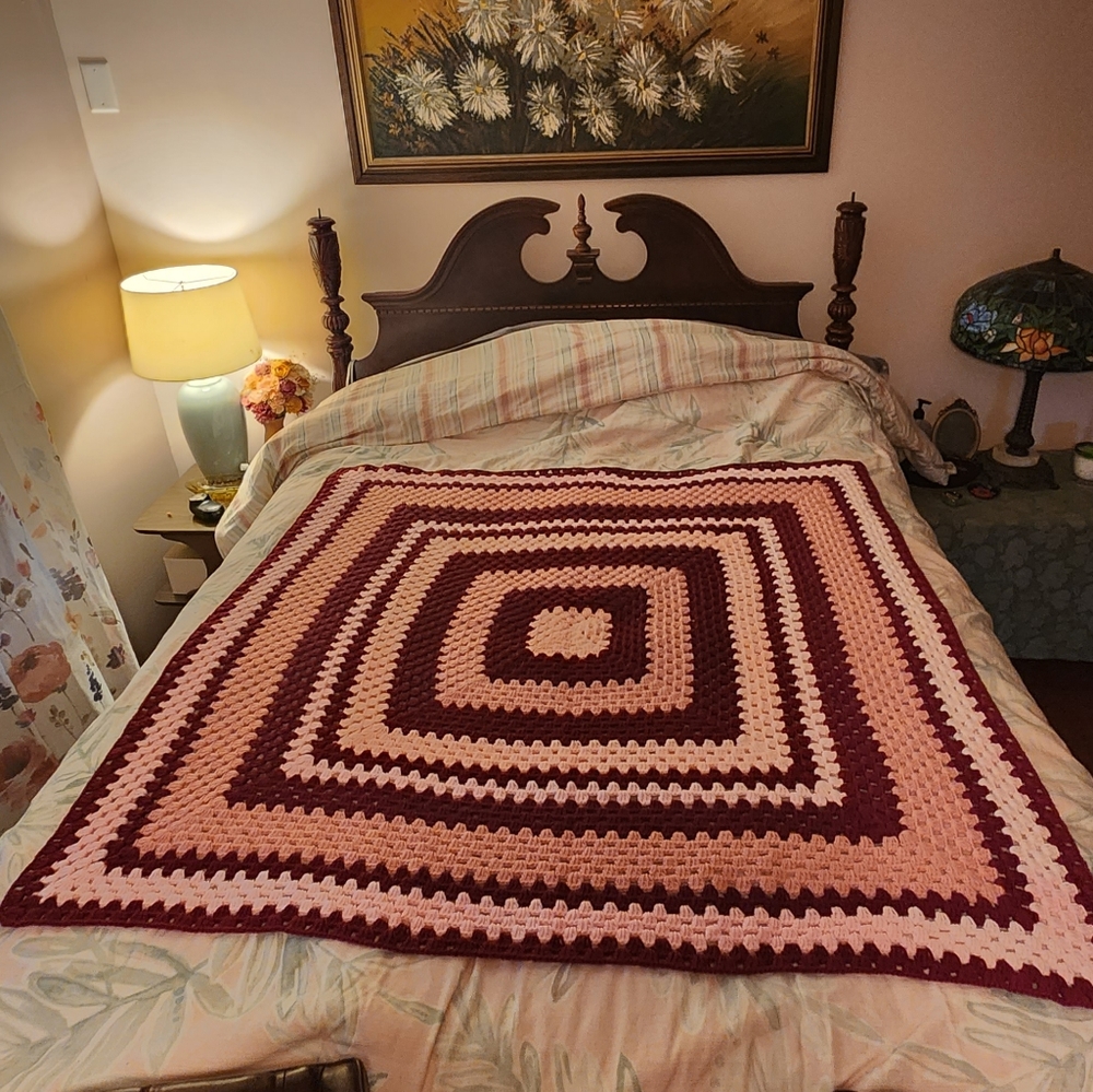 Pink and Cranberry Handmade Crochet Blanket